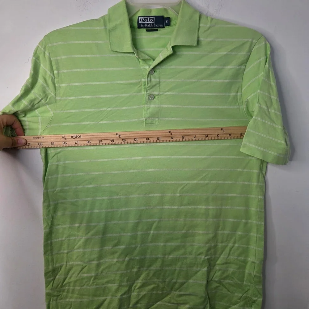 Polo Ralph Lauren Mens Small Lime Green Striped Pima Cotton Polo Shirt S
